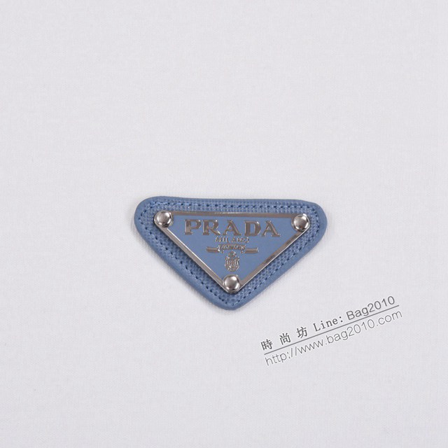 Prada專櫃普拉達2023SS新款刺繡三角標T恤 男女同款 tzy2821